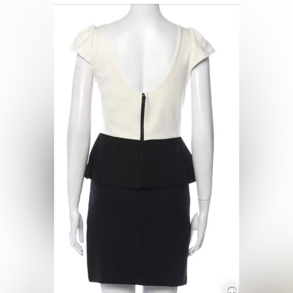 Alice + Olivia sz 2 Peplum Sexy Work Dress Cream Top Black Pencil Skirt Dress - Picture 3 of 11